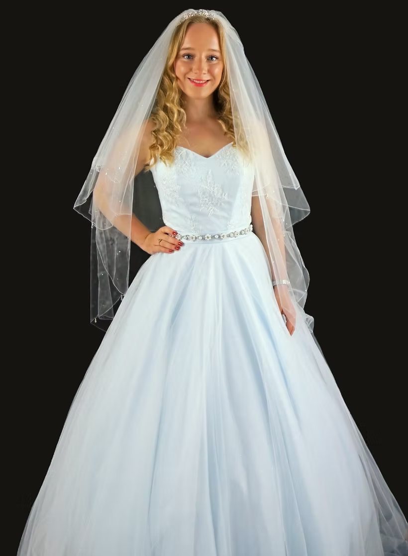 Octavia ice-blue wedding dress by Brides of Bond Street