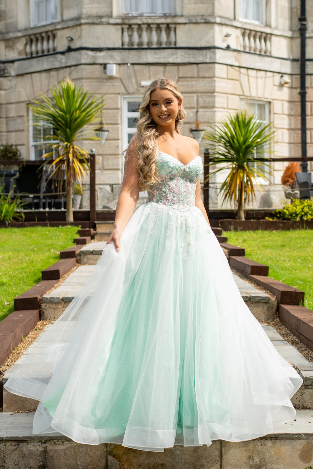 Mint green prom dress at Brides of Bond Street, Leicester