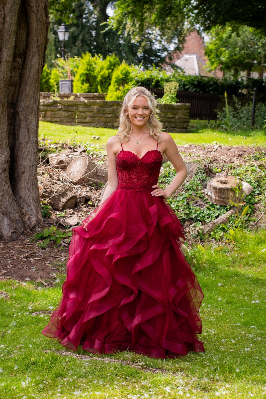 Burgundy prom dress at Brides of Bond Street, Leicester