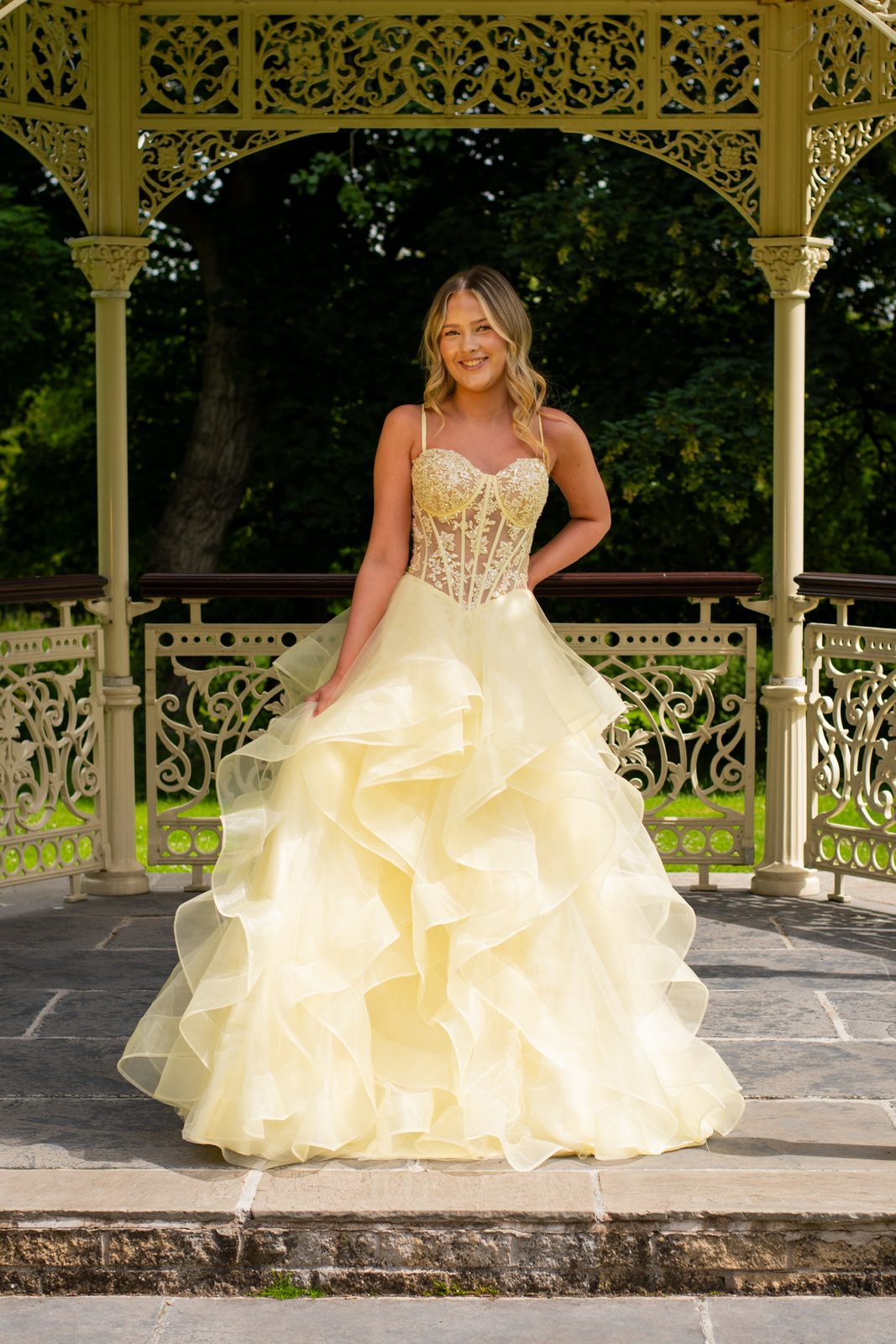 Pale yellow prom ball gown at Brides of Bond Street, Leicester