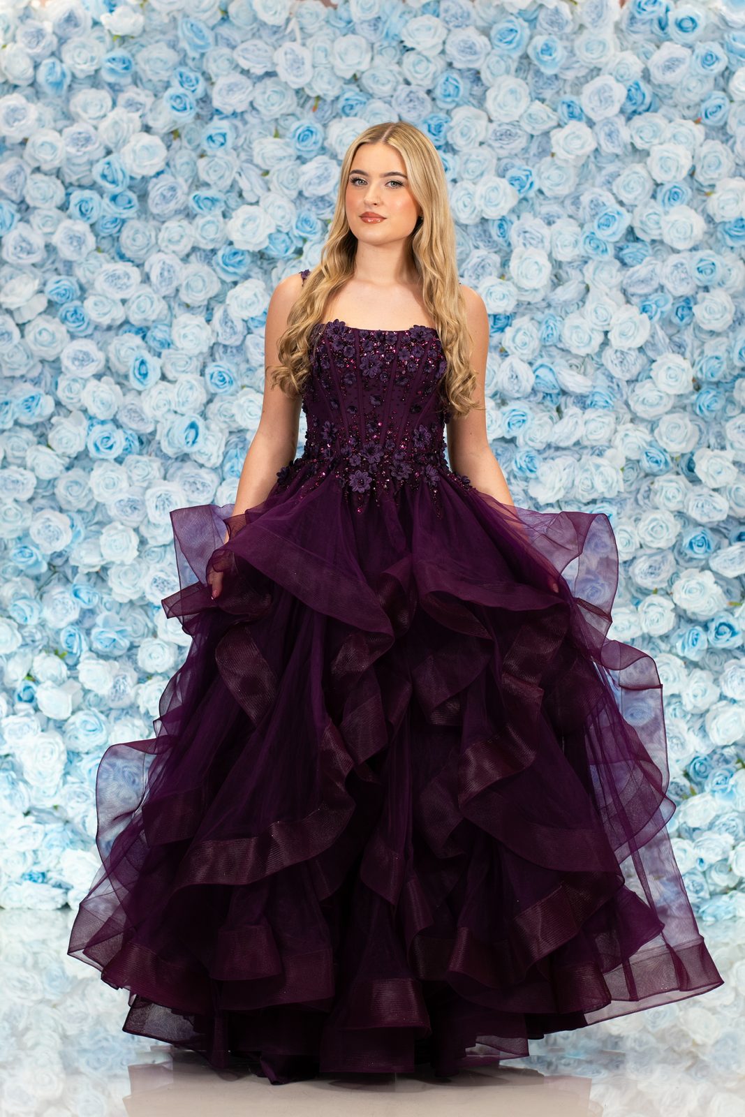 Plum prom ball gown at Brides of Bond Street, Leicester