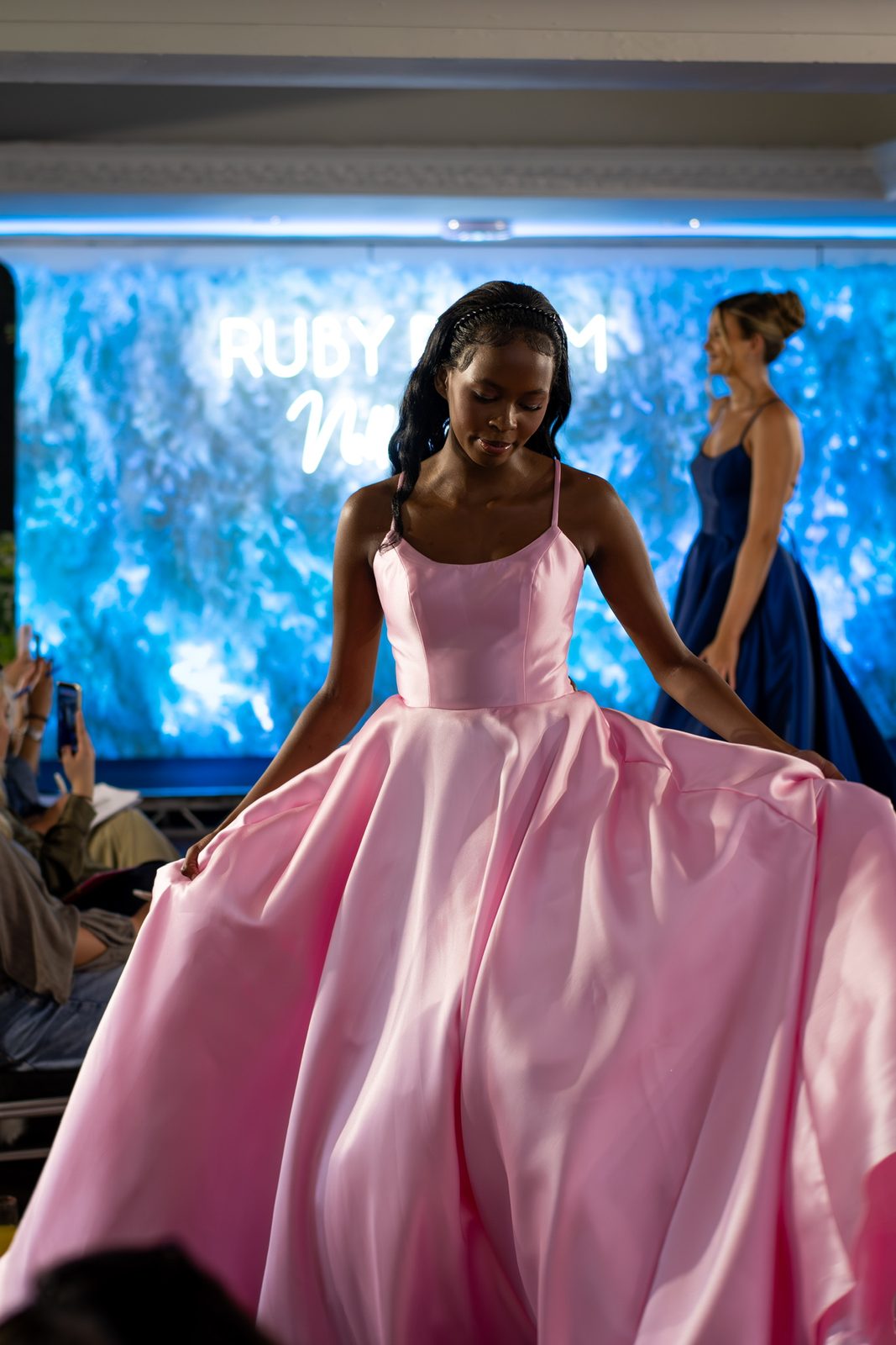 Pink satin prom dress at Brides of Bond Street, Leicester